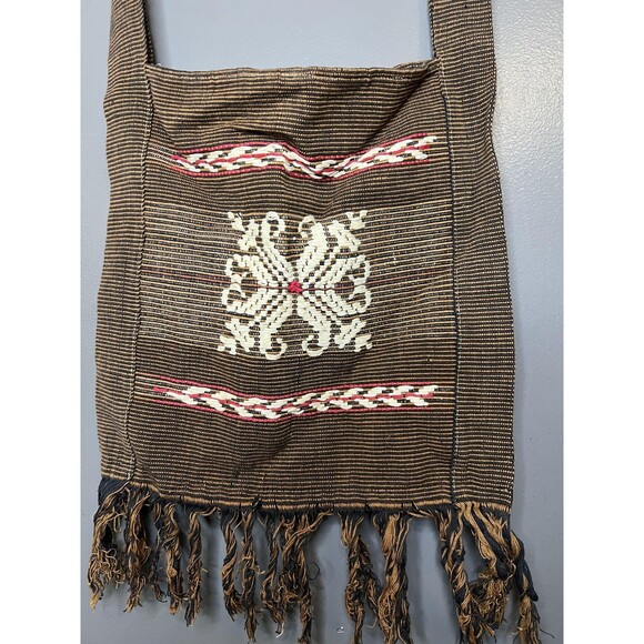 Handmade Woven Shoulder Bag Womens One Size Brown Boho Fringe Crossbody Tribal - Picture 2 of 8
